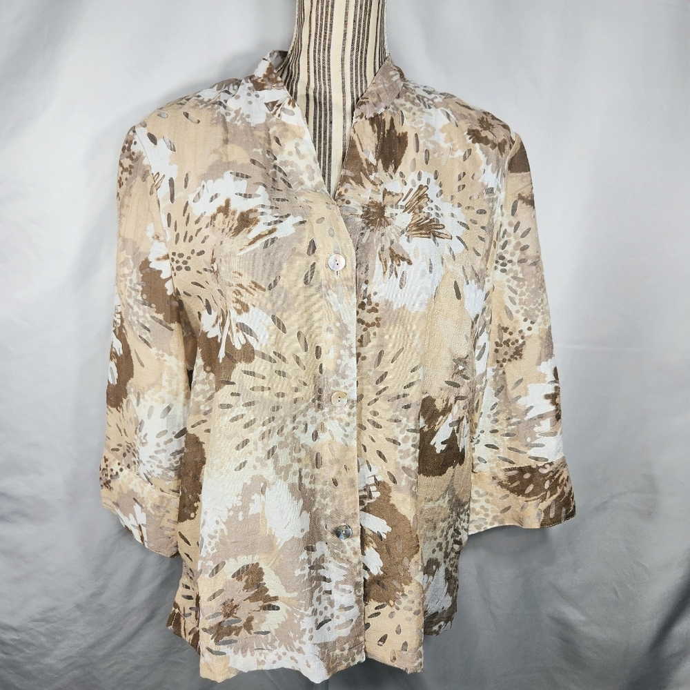 Ruby Rd. Favorites NWOT Multi V Neck Button Down 3/4 Sleeve Top Plus Size 14